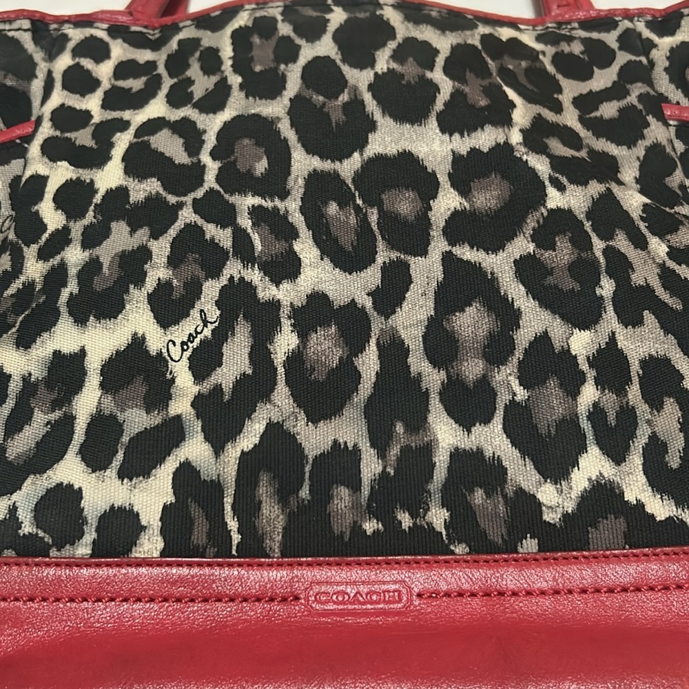 Coach Leopard Print Tote Bag with Red Accents - Picture 3 of 9